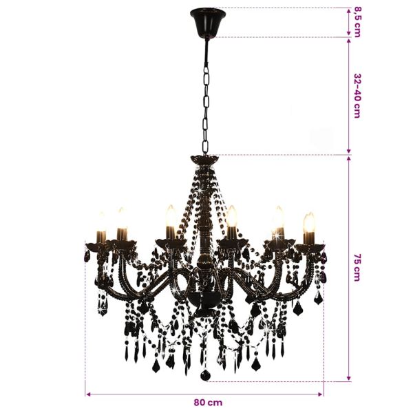 Полилей с кристали, черен, 12 х Е14 крушки