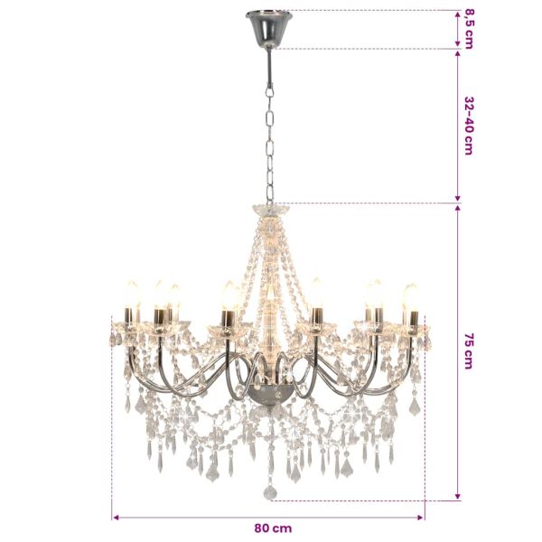 Полилей с кристали, сребрист, 12 х Е14 крушки