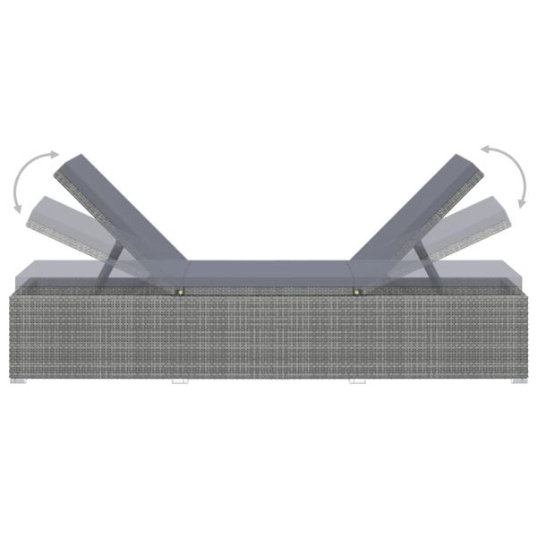 Градински шезлонги с маса за чай, 3 части, полиратан, сиви