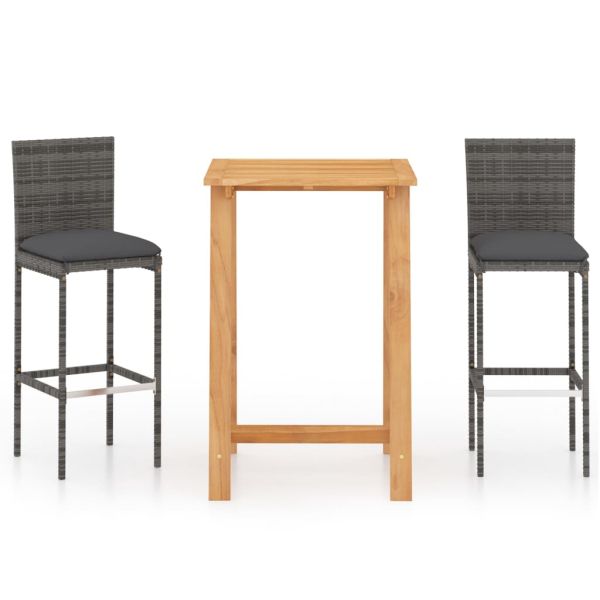 Градински бар комплект с възглавници, 3 части, сив