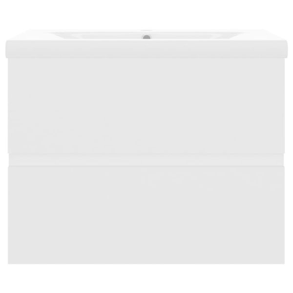 Шкаф за баня с вградена мивка, бял, инженерно дърво