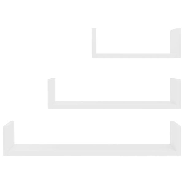 Стенни рафтове, 3 бр, бели, инженерно дърво