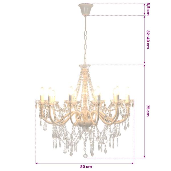 Полилей с кристали, бял, 12 х Е14 крушки