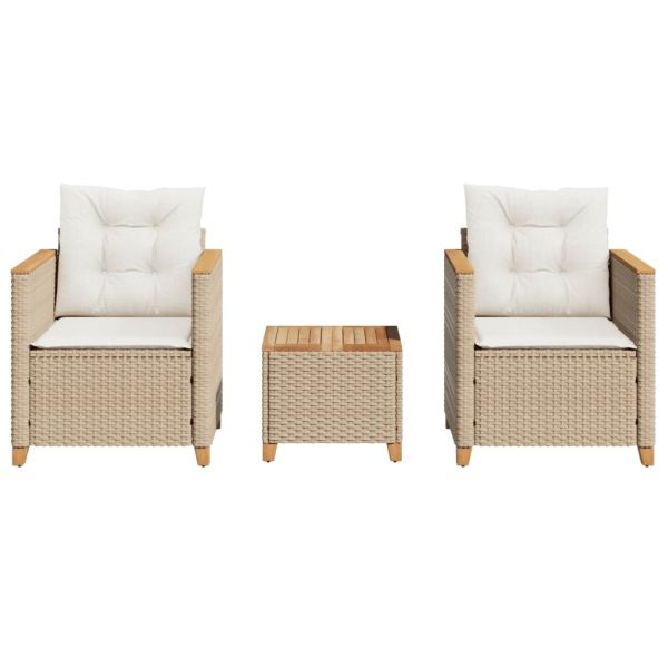 Бистро комплект с възглавници 3 части бежов полиратан и акация