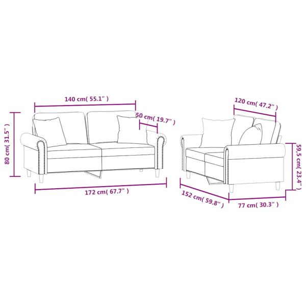 Комплект дивани 2 части с възглавници, тъмнозелен, кадифе