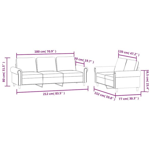 Комплект дивани от 2 части с възглавници, кафяв, кадифе