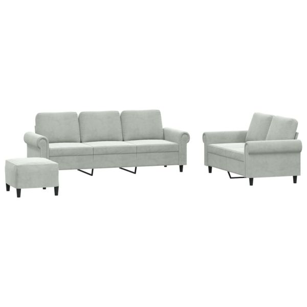 Комплект дивани от 3 части с възглавници, светлосив, кадифе