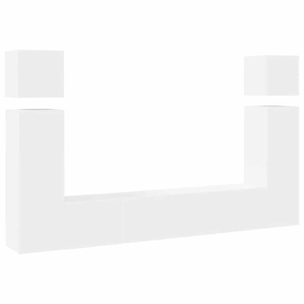 Комплект ТВ шкафове от 8 части, бял, инженерно дърво