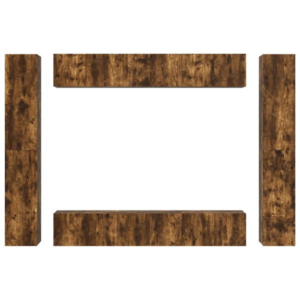 Комплект ТВ шкафове от 10 части, опушен дъб, инженерно дърво