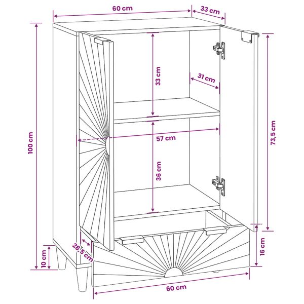 Страничен шкаф с чекмедже Черен и златен 60 x 33,5 x 100 см