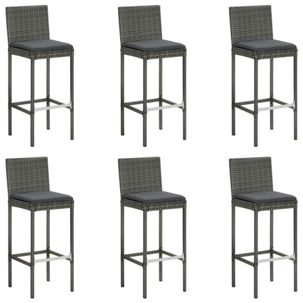 Градински бар комплект с възглавници, 7 части, полиратан, сив