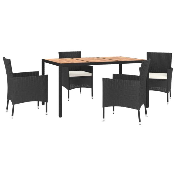 Градински трапезен комплект възглавници 5 части черен полиратан