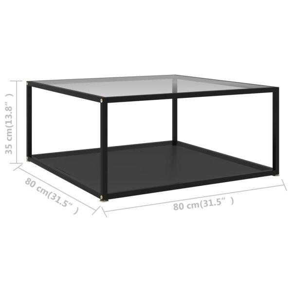 Кафе маса, прозрачно и черно, 80x80x35 cм, закалено стъкло