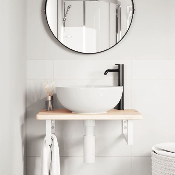 Стенен рафт за мивка, стомана и масивно дърво дъб