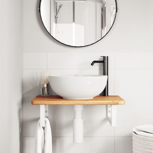 Стенен рафт за мивка, стомана и масивно дърво дъб