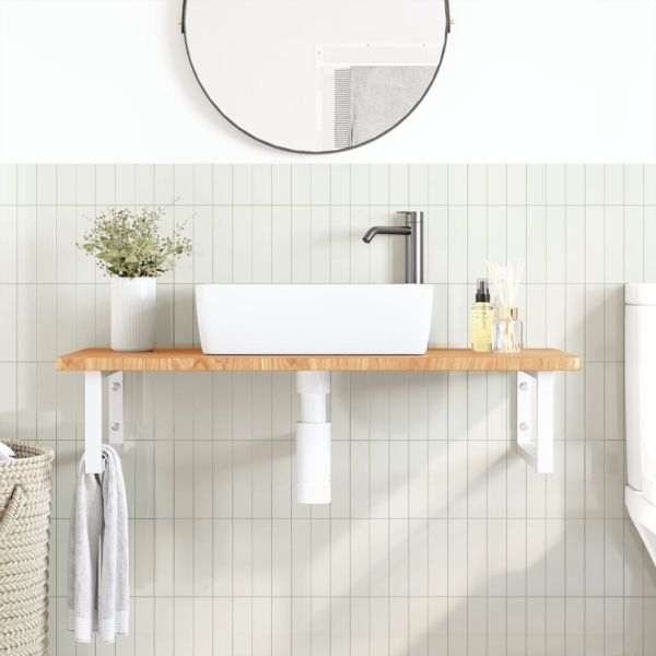 Стенен рафт за мивка, стомана и масивно дърво дъб