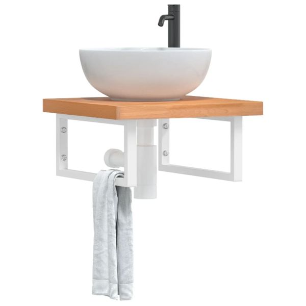 Стенен рафт за мивка, стомана и масивно дърво бук