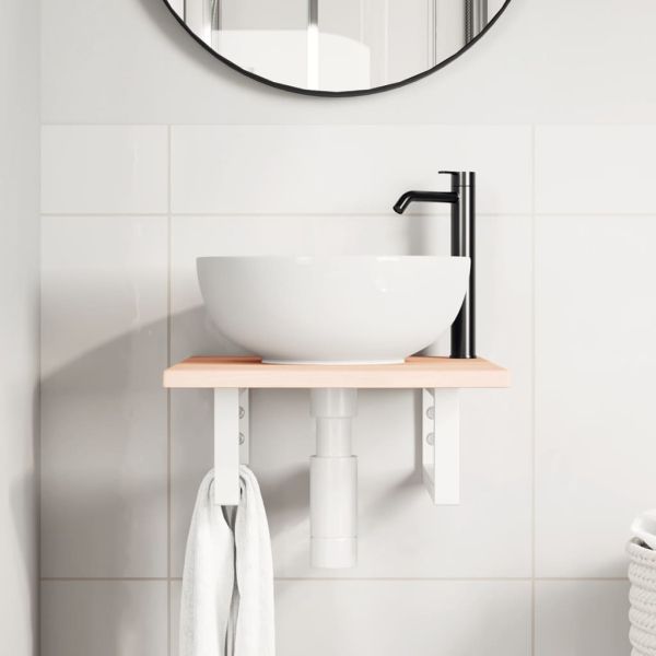 Стенен рафт за мивка, стомана и масивно дърво дъб