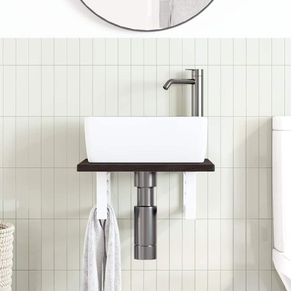 Стенен рафт за мивка, стомана и масивно дърво дъб