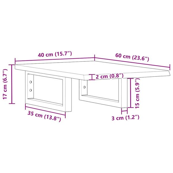 Стенен рафт за мивка, стомана и масивно дърво дъб