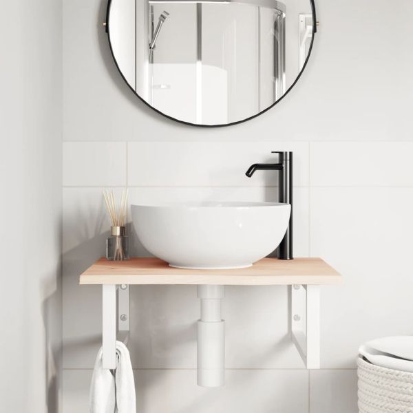 Стенен рафт за мивка, стомана и масивно дърво дъб