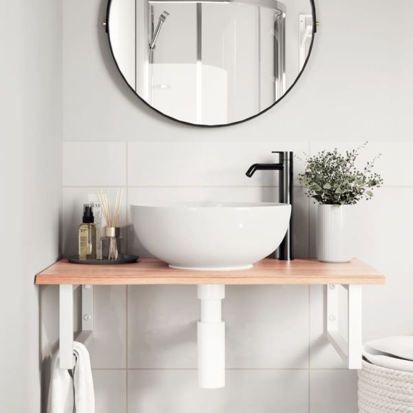 Стенен рафт за мивка, стомана и масивно дърво дъб