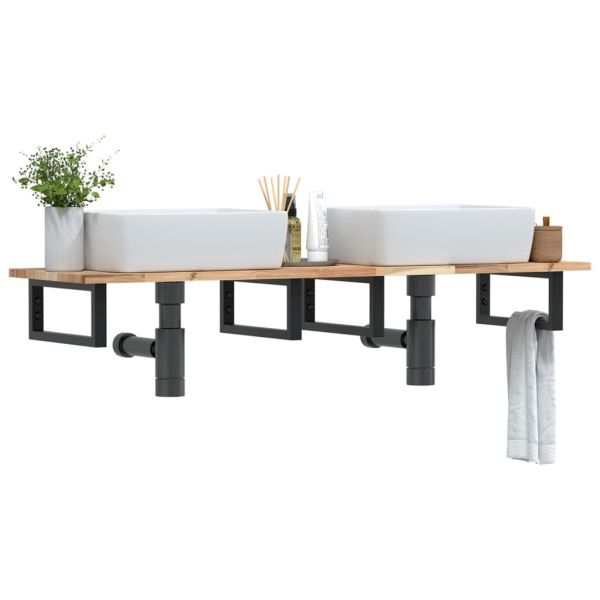 Стенен рафт за мивка, стомана и масивно дърво акация