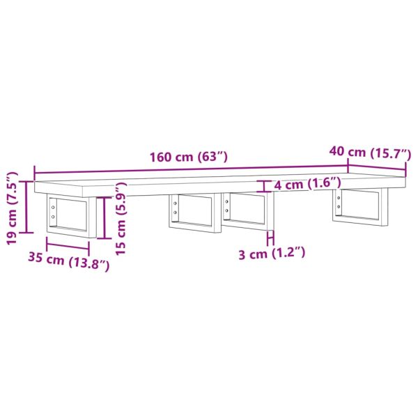 Стенен рафт за мивка, стомана и масивно дърво акация