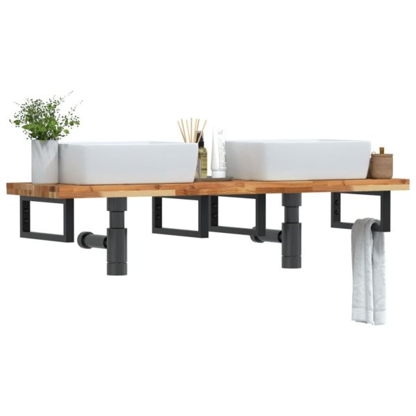 Стенен рафт за мивка, стомана и масивно дърво акация