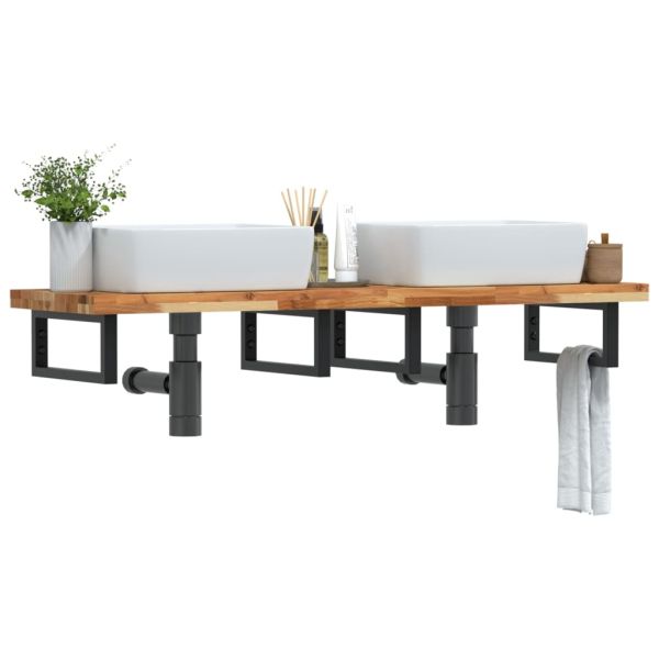 Стенен рафт за мивка, стомана и масивно дърво акация