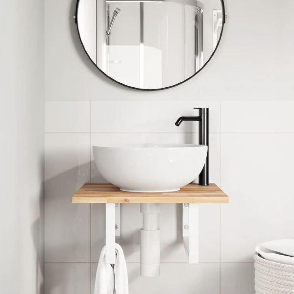 Стенен рафт за мивка, стомана и масивно дърво акация