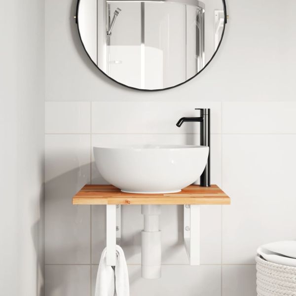 Стенен рафт за мивка, стомана и масивно дърво акация