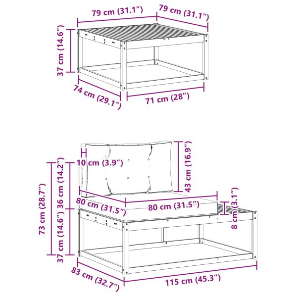Комплект дивани за открито 3 Брой Натурален и Антрацит