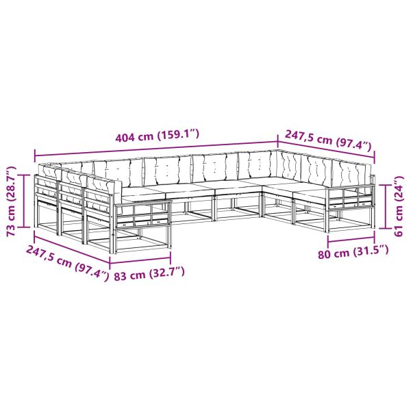 Комплект дивани за открито 9 pcs Натурален и Антрацит