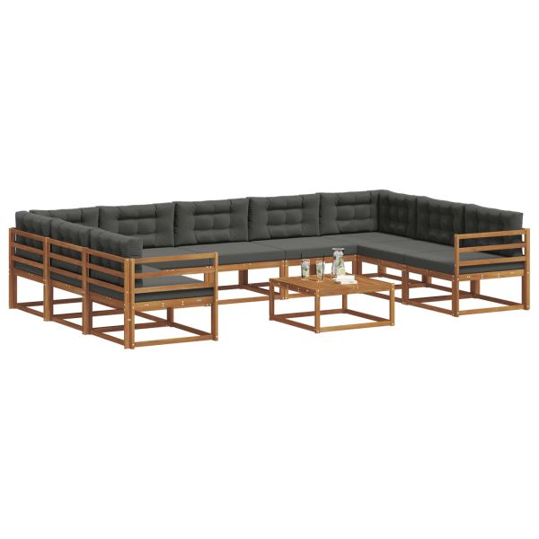 Комплект дивани за открито 10 pcs Натурален и Антрацит
