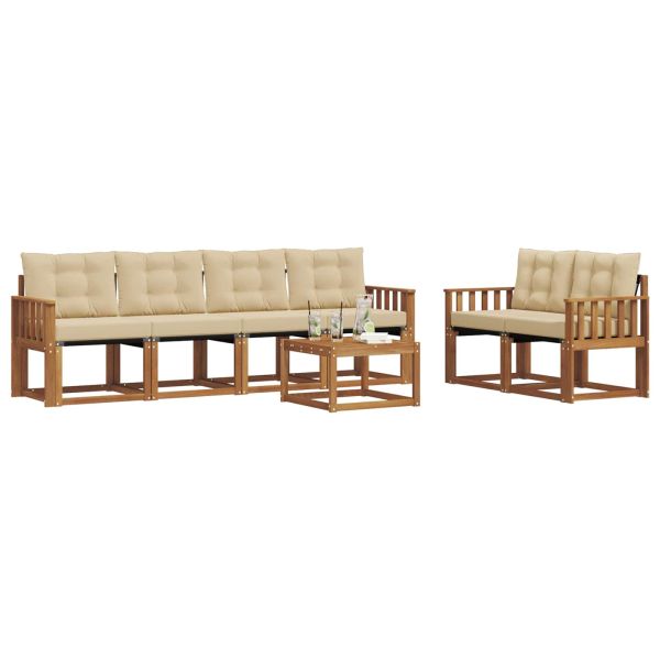 Комплект дивани за открито 7 pcs Натурален и Бежов