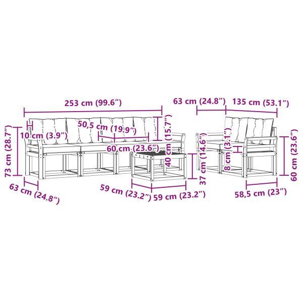 Комплект дивани за открито 7 pcs Естествено и черно