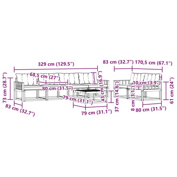 Комплект дивани за открито 7 pcs Натурален и Крема