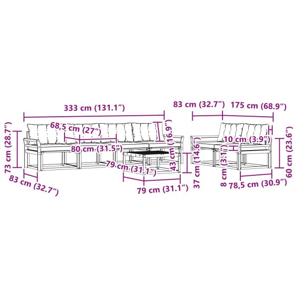 Комплект дивани за открито 7 pcs Естествено и черно