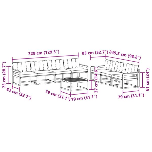 Комплект дивани за открито 8 pcs Натурален и Крема