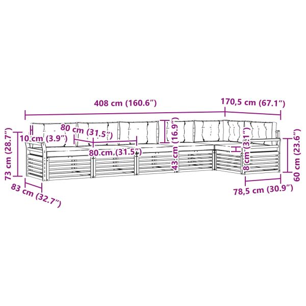 Комплект дивани за открито 6 pcs Натурален и Крема