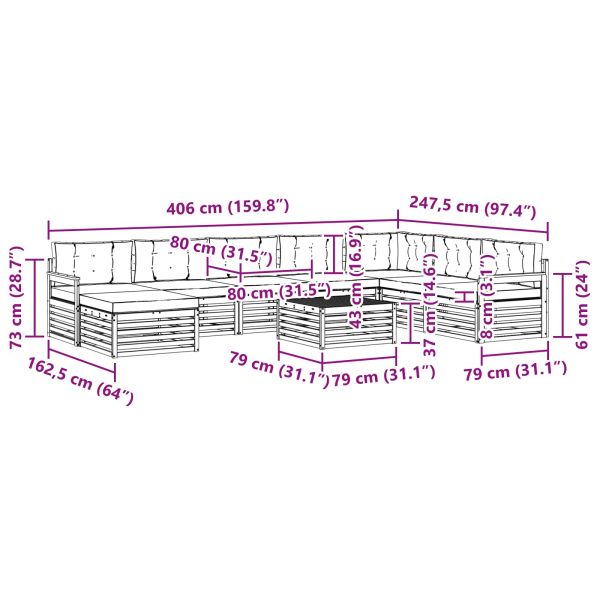 Комплект дивани за открито 9 pcs Натурален и Бежов