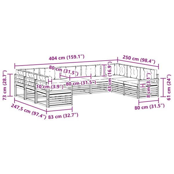 Комплект дивани за открито 9 pcs Натурален и Бежов