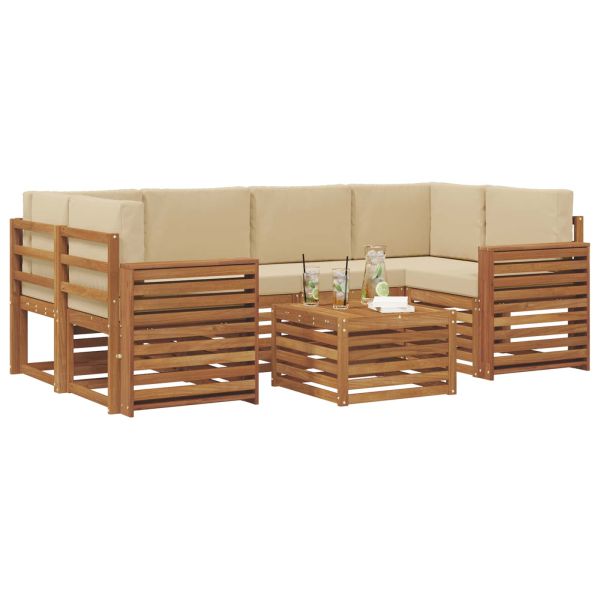 Комплект дивани за открито 7 pcs Натурален и Бежов