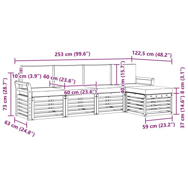 Комплект дивани за открито 5 pcs Натурален и Антрацит