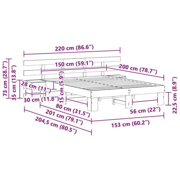 Рамка за легло Кафяво 150 x 200 cm Солидно борово дърво
