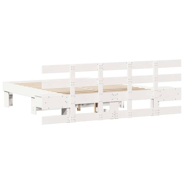 Рамка за легло с таблото Бяло 135 x 190 cm Солидно борово дърво