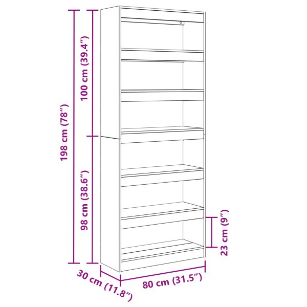 Шкаф за книги Сив Сонома 80 x 30 x 198 см Инженерно дърво