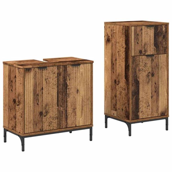 Комплект мебели за баня с чекмедже с рафт 2 pcs Старо дърво