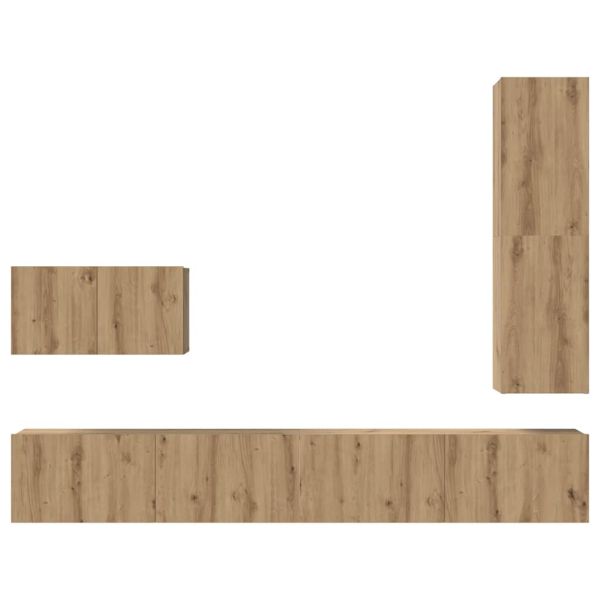 Комплект ТВ шкаф с чекмедже 4 pcs Дъб Инженерно дърво